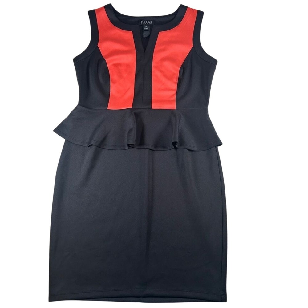 En Focus Studio Sleeveless A-Line Peplum Midi Dress Size 8 Black Coral Office